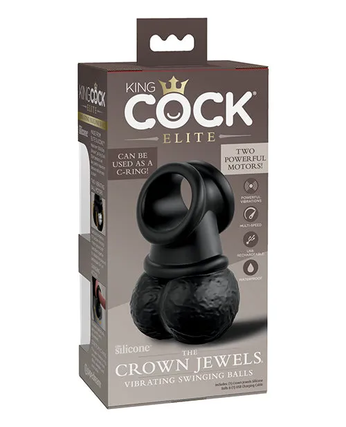 Dildos King Cock Elite The Crown Jewels Vibrating Swinging Balls Black Pipedream Products