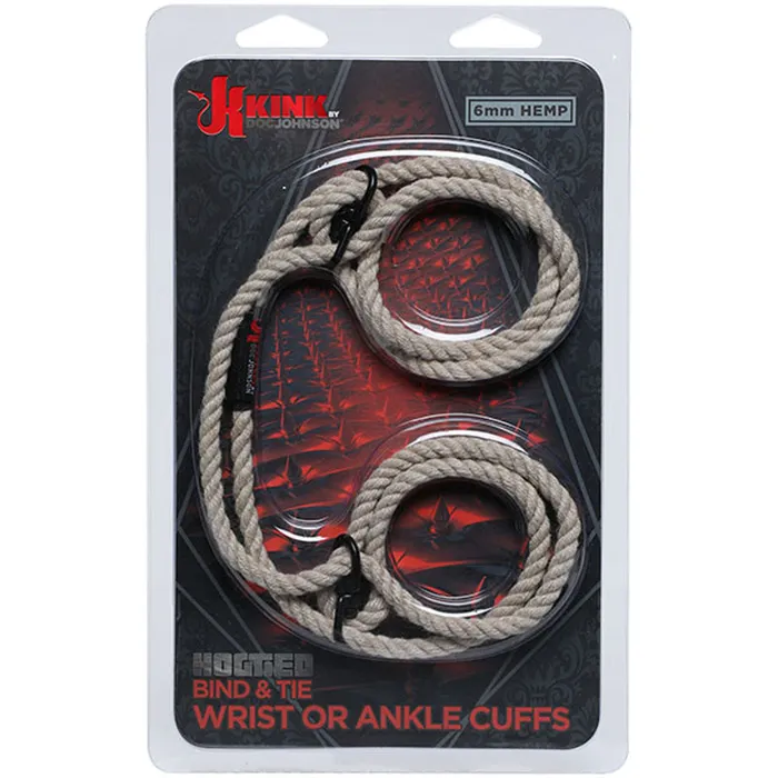 Doc Johnson Kink Hogtied Bind Tie 6mm Hemp Wrist or Ankle Cuffs Natural Couples