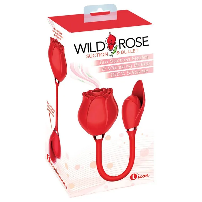 Icon Brands Vibrators Wild Rose Suction Bullet Red USB Rechargeable Air Pulse Bullet Stimulator