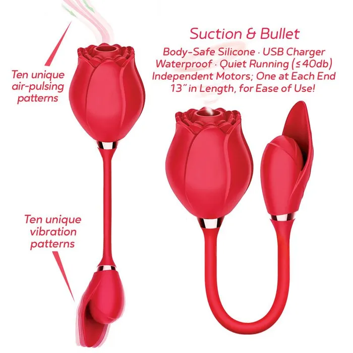 Icon Brands Vibrators Wild Rose Suction Bullet Red USB Rechargeable Air Pulse Bullet Stimulator