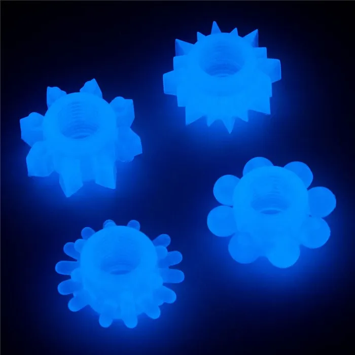 Lumino Play Penis Rings 4 Pack Glow in the Dark Blue Cock Rings Set of 4 Lovetoy Dildos