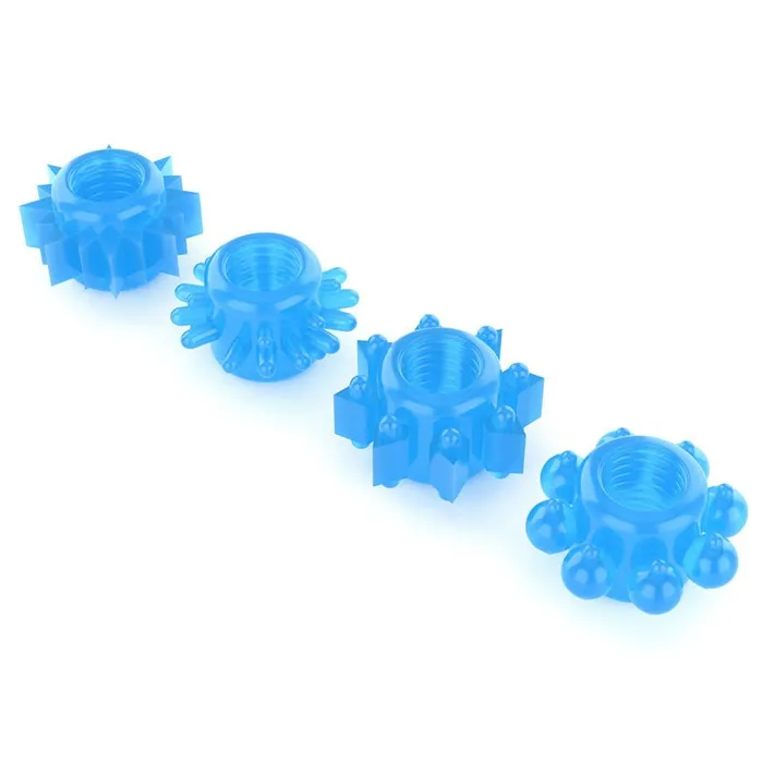 Lumino Play Penis Rings 4 Pack Glow in the Dark Blue Cock Rings Set of 4 Lovetoy Dildos