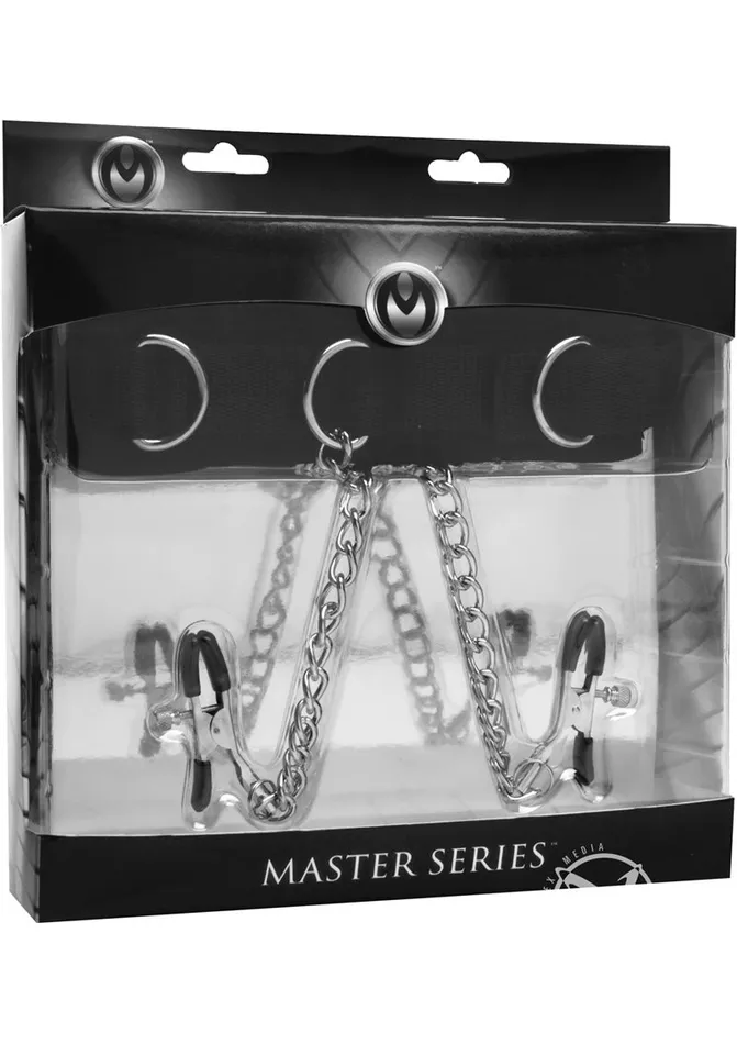 Male Sex Toys Master Series Submission Collar and Nipple Clamp Union Master Series