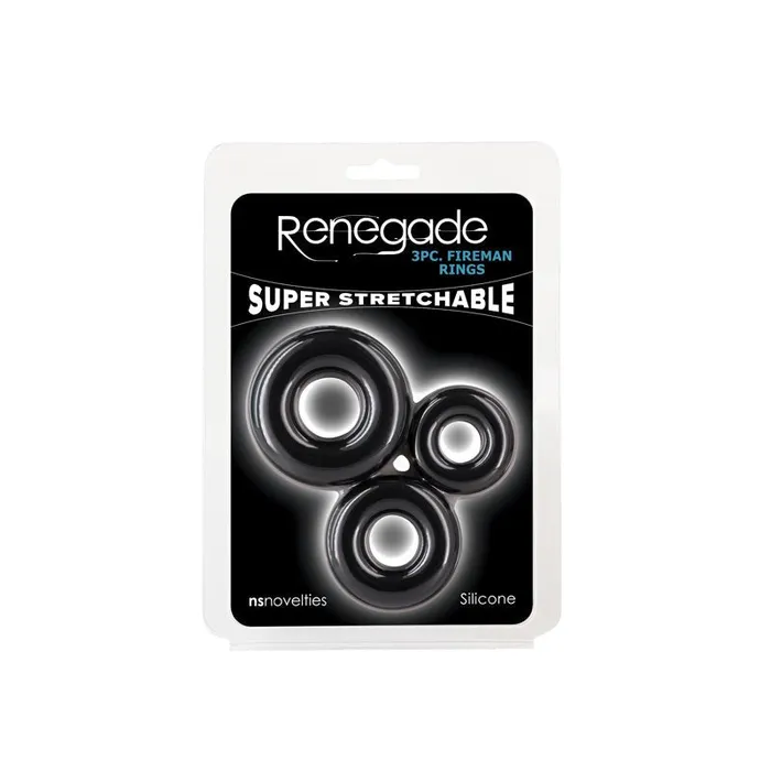 NS Novelties Anal Renegade 3pc Fireman Rings Black Cock Rings Set of 3 Sizes