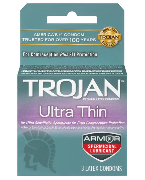 Paradise Marketing Female Sex Toys Trojan Ultra Thin Armor Spermicidal Box of 3