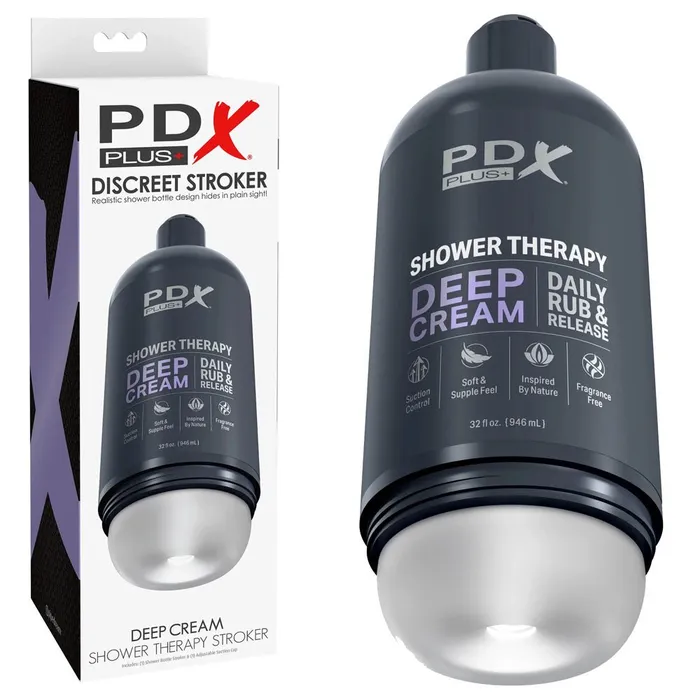 PDX Plus Shower Therapy Deep Cream Frosted Clear Discreet Stroker with Suction Base Pipedream Male Sex Toys