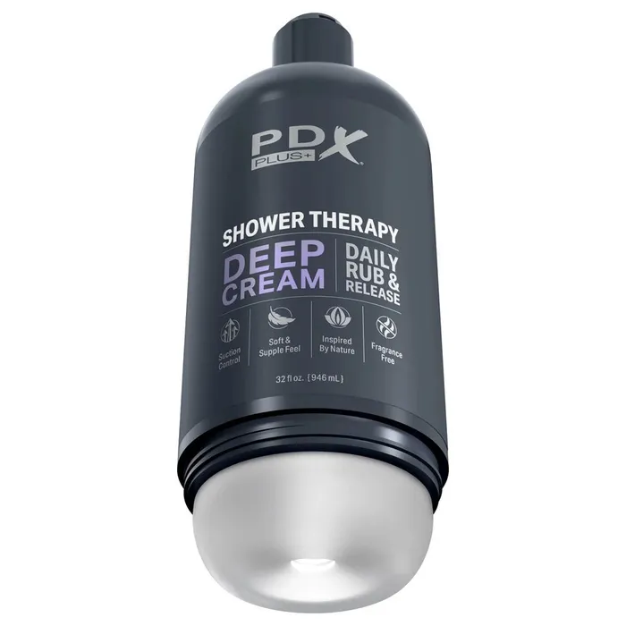 PDX Plus Shower Therapy Deep Cream Frosted Clear Discreet Stroker with Suction Base Pipedream Male Sex Toys