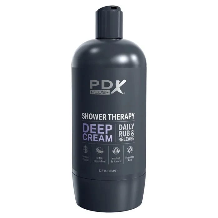 PDX Plus Shower Therapy Deep Cream Frosted Clear Discreet Stroker with Suction Base Pipedream Male Sex Toys