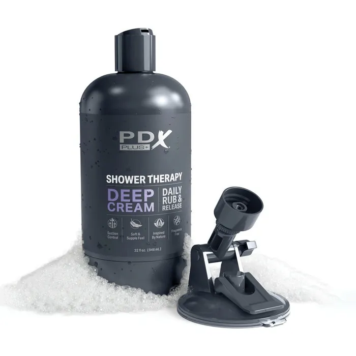 PDX Plus Shower Therapy Deep Cream Frosted Clear Discreet Stroker with Suction Base Pipedream Male Sex Toys