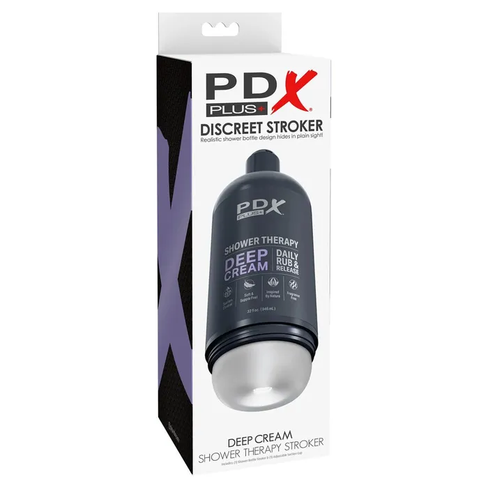 PDX Plus Shower Therapy Deep Cream Frosted Clear Discreet Stroker with Suction Base Pipedream Male Sex Toys