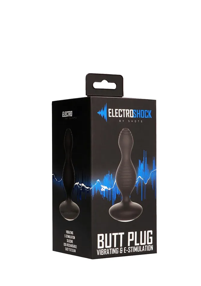 Shots ElectroShock EStimulation Vibrating Buttplug Black Male Sex Toys