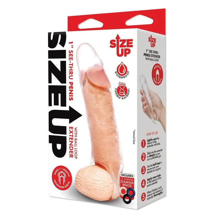 Size Up 1 Inch SeeThru Penis Extender with Ball Loop Clear 25 cm Xgen Products Male Sex Toys