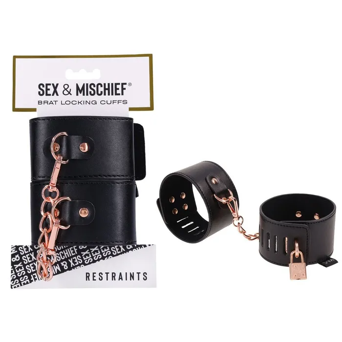 Sportsheets Anal Sex Mischief Brat Locking Cuffs BlackRose Gold