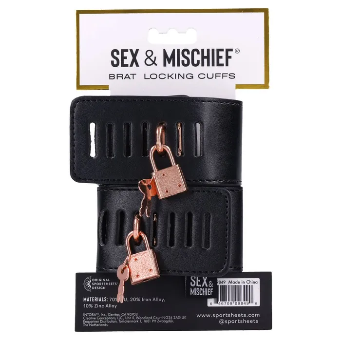 Sportsheets Anal Sex Mischief Brat Locking Cuffs BlackRose Gold