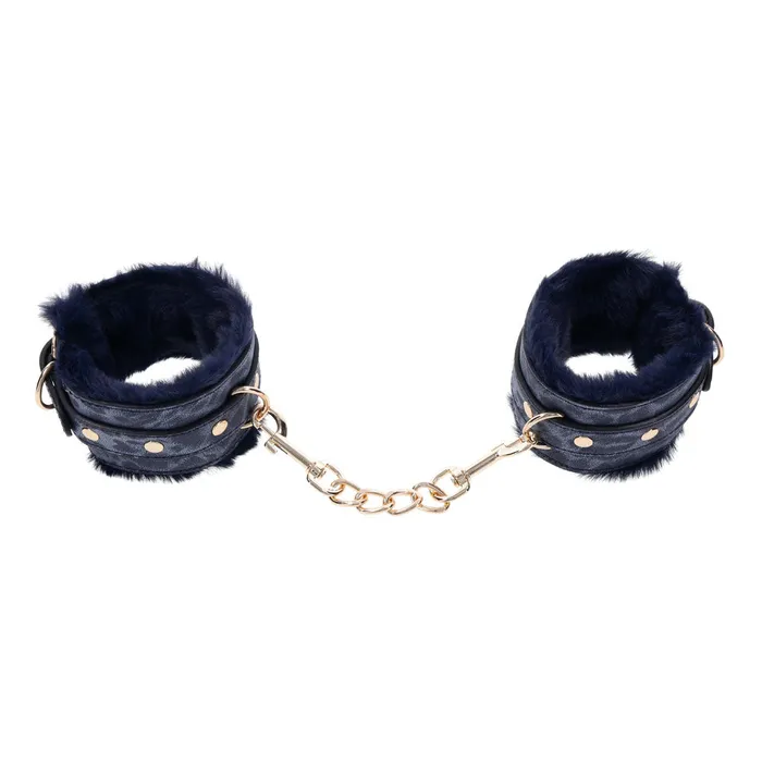 Sportsheets Vibrators Sex Mischief Cougar Fur Handcuffs Navy BlueGold Furry Restraints