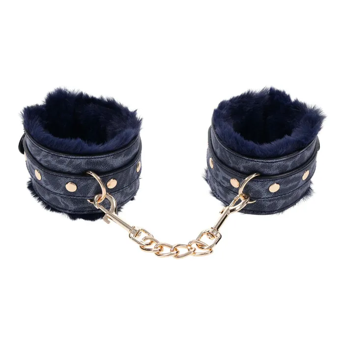 Sportsheets Vibrators Sex Mischief Cougar Fur Handcuffs Navy BlueGold Furry Restraints