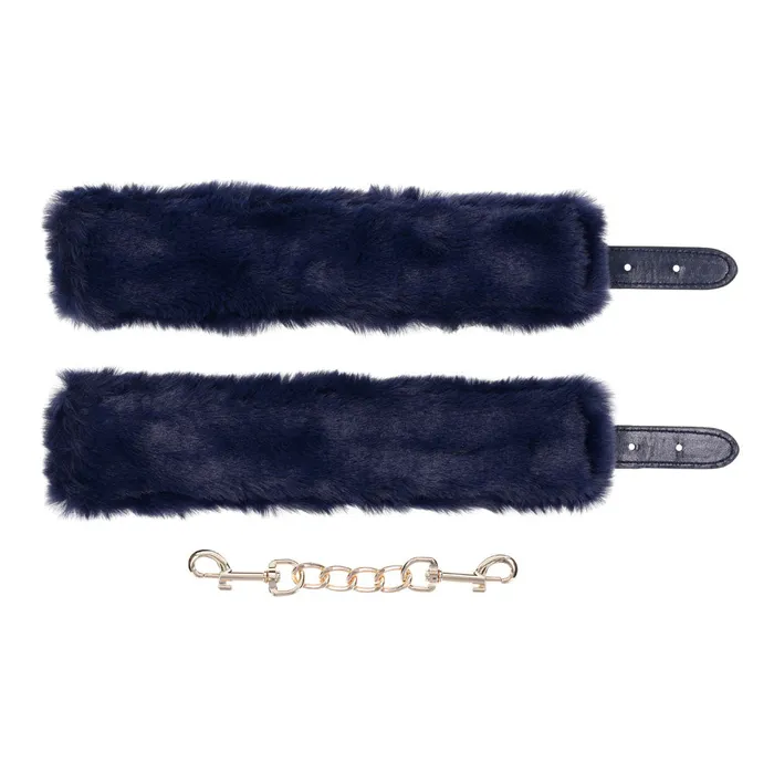 Sportsheets Vibrators Sex Mischief Cougar Fur Handcuffs Navy BlueGold Furry Restraints