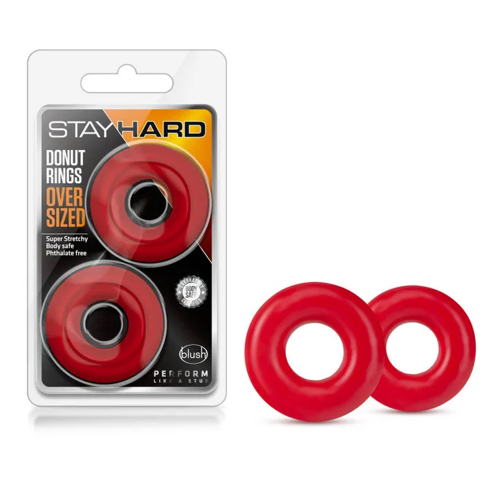 Stay Hard Donut Rings Oversized Red Large Cock Rings Set of 2 Blush Novelties Dildos