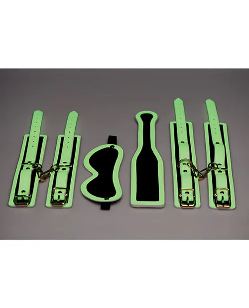 Xr LLC Dildos Master Series Kink in the Dark Glowing Cuffs Blindfold Paddle Set