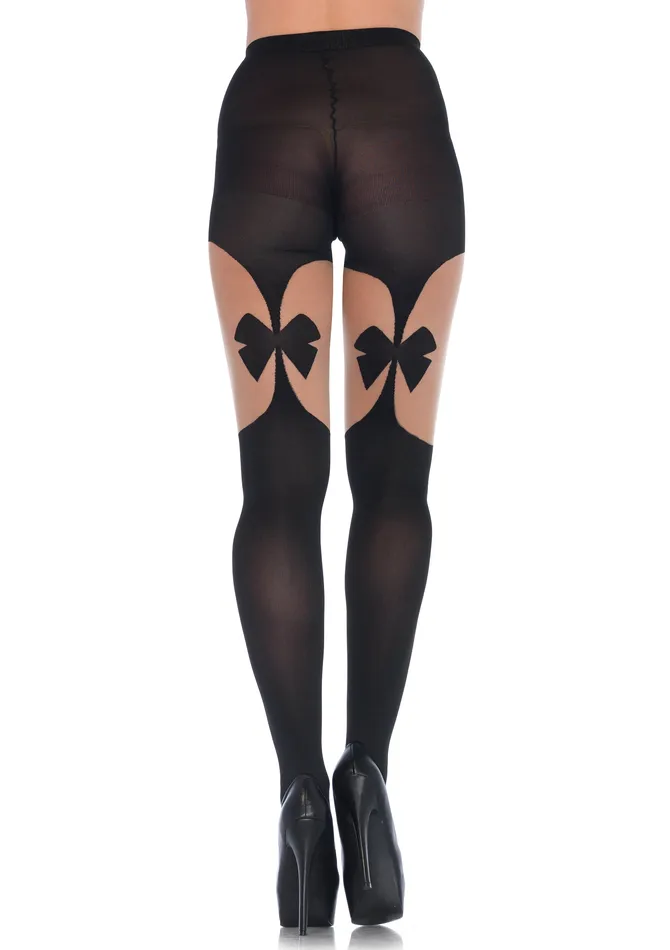 Leg Avenue Teddies And Bodies Illusion Bow Garterbelt Tights One Size