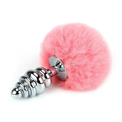 OEM Anal Rabbit Tail With Spiral Silver Butt Plug