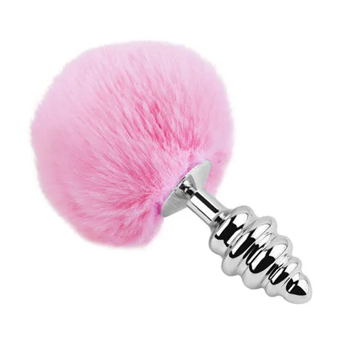 OEM Anal Rabbit Tail With Spiral Silver Butt Plug