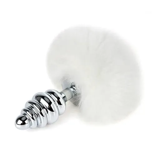 OEM Anal Rabbit Tail With Spiral Silver Butt Plug