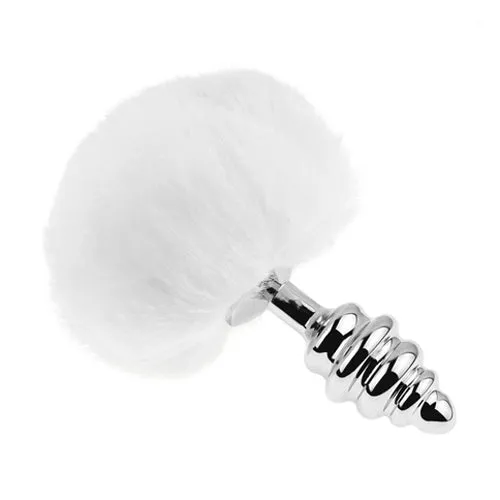 OEM Anal Rabbit Tail With Spiral Silver Butt Plug