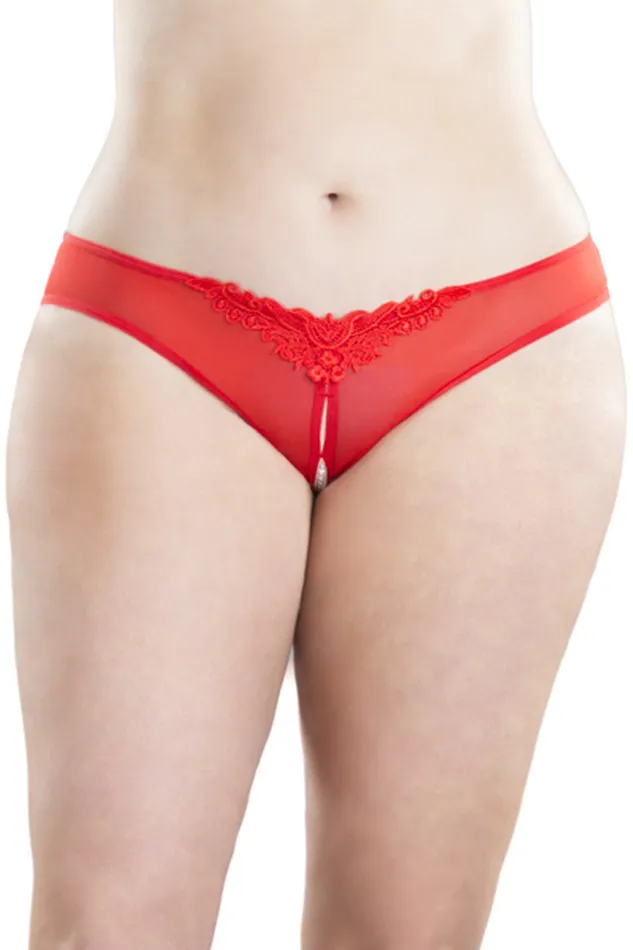 Oh L L Chri Vibrators Crotchless Thong With Pearls and Venise Detail Red 3x4x