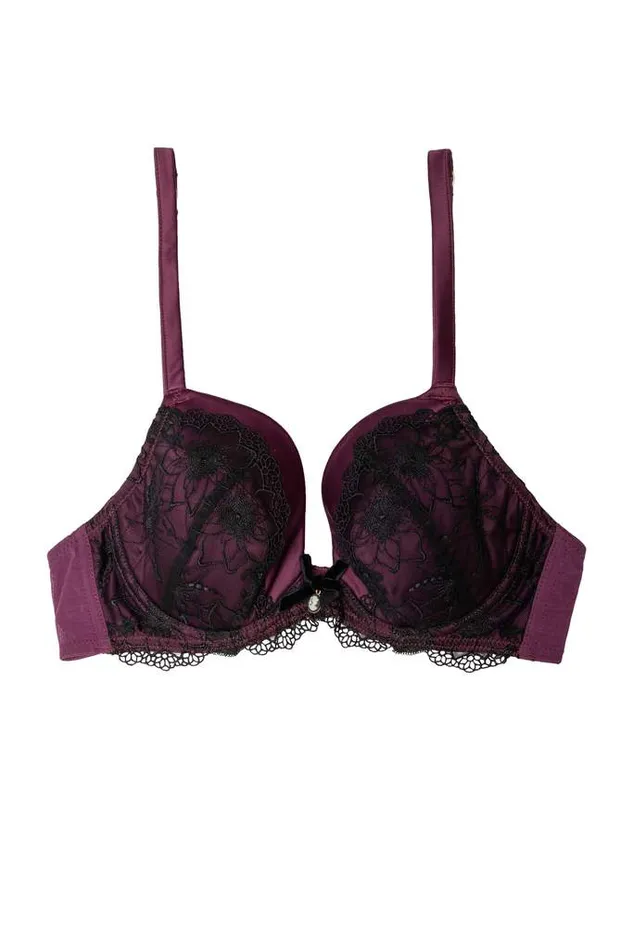 Purple Satin and Black Lace Plus Size Plunge Bra in Muriel luxintenebrislingerie Vibrators