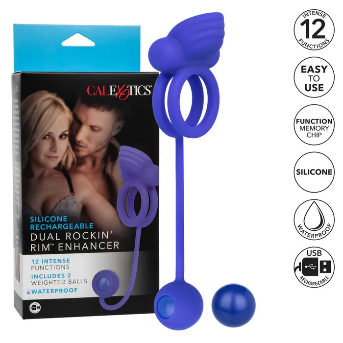 Rechargeable Dual Rockin Rim Enhancer Cock Ring CalExotics Male Sex Toys