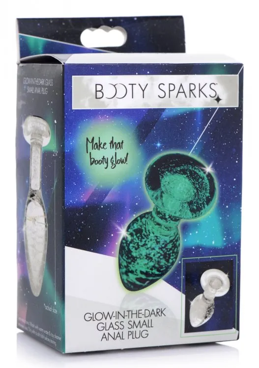 XR Brands Booty Sparks GlowintheDark Small Glass Anal Plug Anal