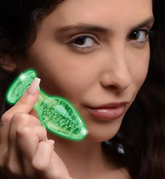 XR Brands Booty Sparks GlowintheDark Small Glass Anal Plug Anal