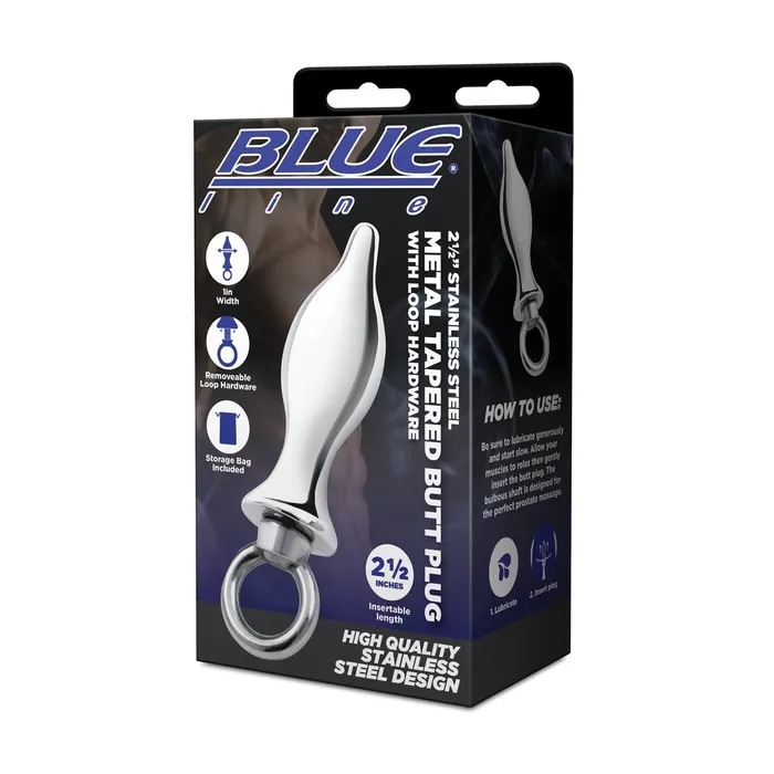 Blue Line 25 Stainless Steel Metal Tapered Butt Plug With Loop Hardware Blue Line Anal