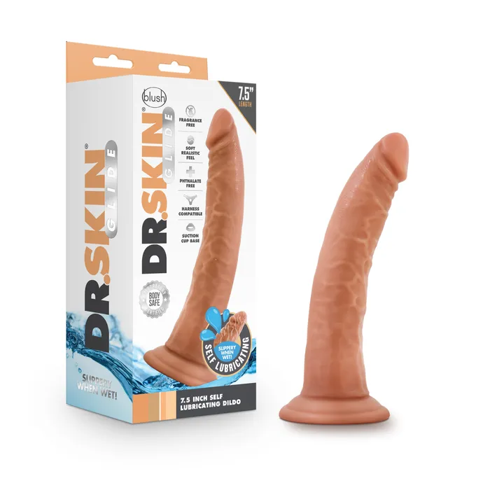 Blush Novelties Dildos Dr Skin Glide 75 Inch Self Lubricating Dildo Mocha 