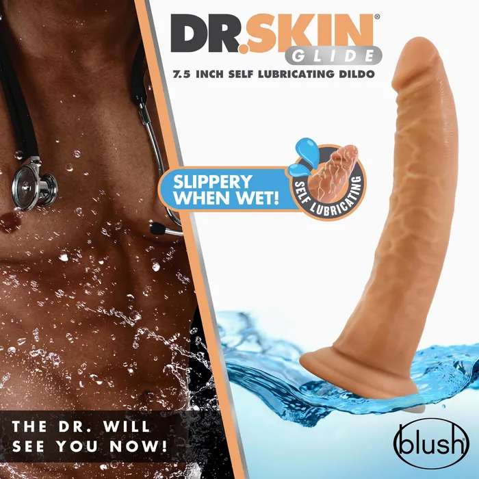 Blush Novelties Dildos Dr Skin Glide 75 Inch Self Lubricating Dildo Mocha 