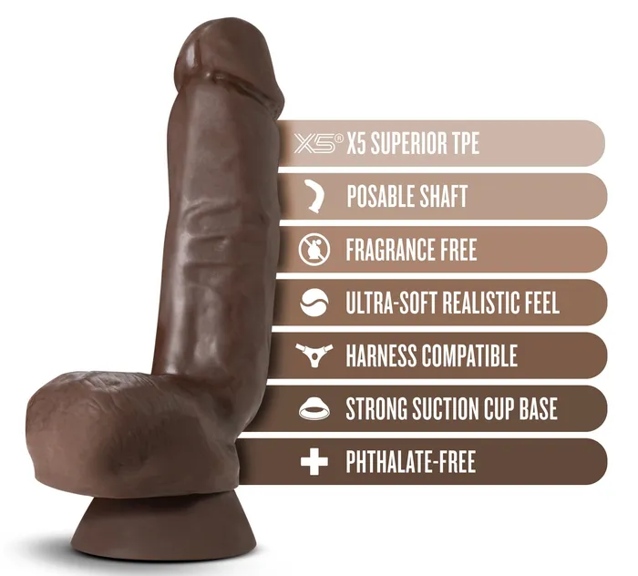 Blush Novelties Dildos Dr Skin Plus 8 Inch Thick Poseable Dildo With Squeezable Balls Chocolate