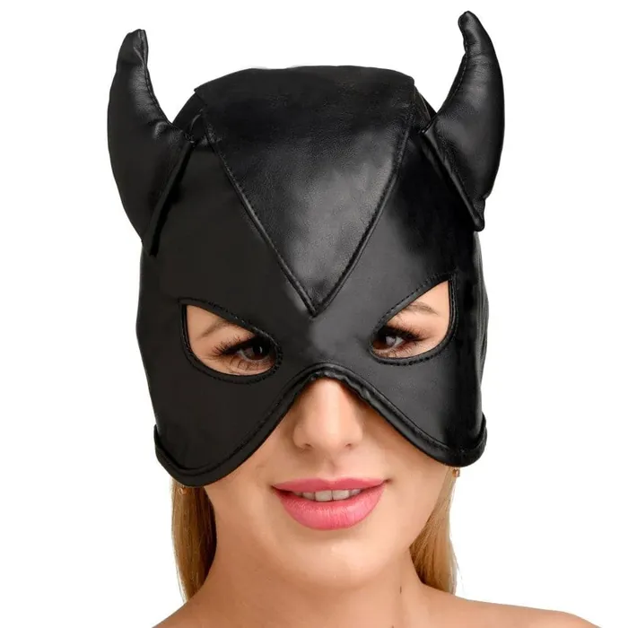 Couples XR Brands Master Series Dungeon Demon Bondage Hood With Horns Black Couples XR Brands Master Series Dungeon Demon Bondage Hood With Horns Black
