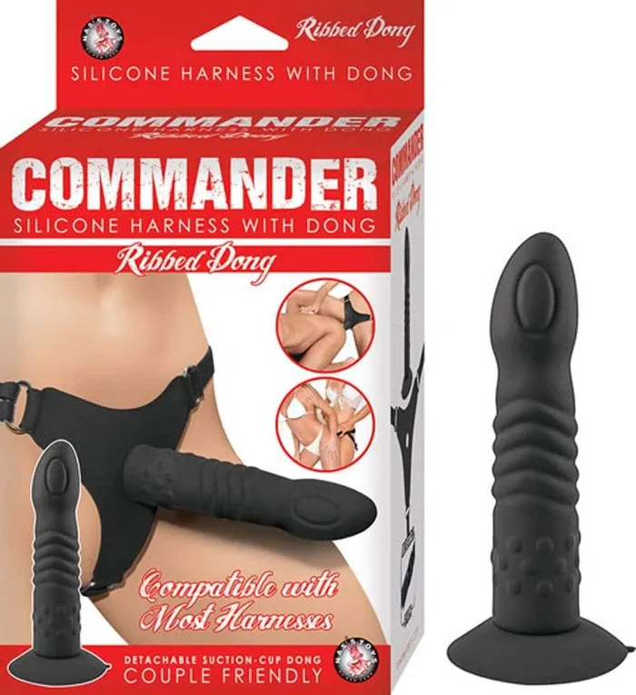 Female Sex Toys Nasstoys Commander Ribbed Dong With Harness Black