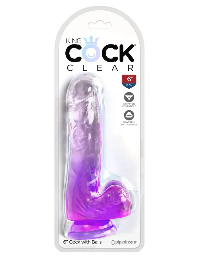 King Cock Clear 6 Inch With Balls Purple Pipedream Dildos