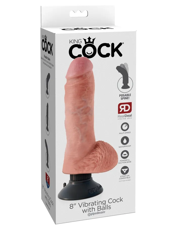 Pipedream King Cock 8Inch Vibrating Cock With Balls Flesh Dildos