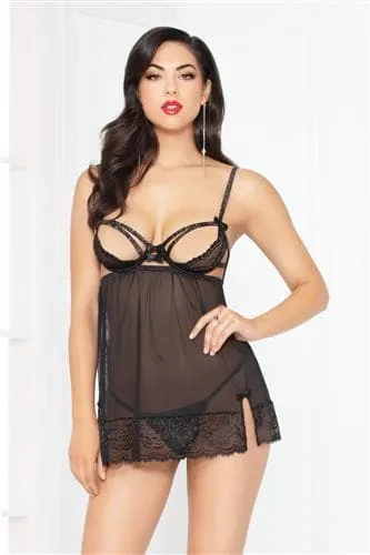 Seven Til Midnight Anal Lace Strappy Mesh Babydoll Black Extra Large