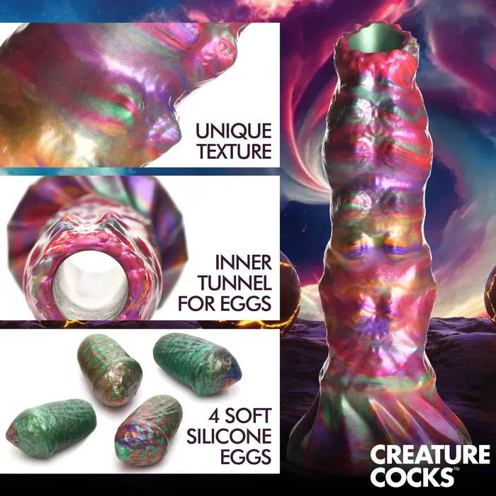 XR Brands Creature Cocks Female Sex Toys Larva Silicone Ovipositor Dildo With Eggs Multicolor