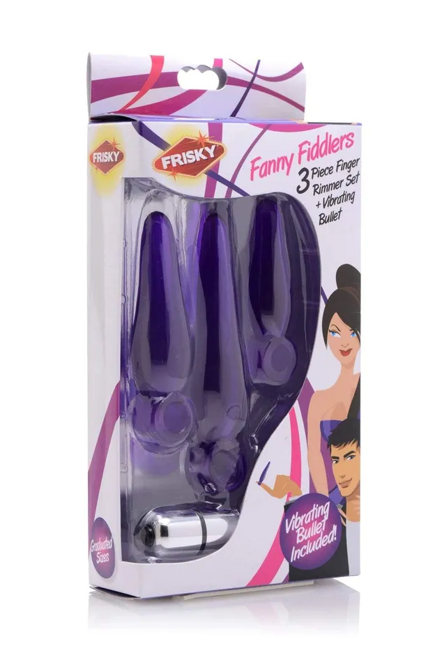 XR Brands Frisky Female Sex Toys Fanny Fiddlers 3 Piece Finger Rimmer Set With Vibrating Bullet