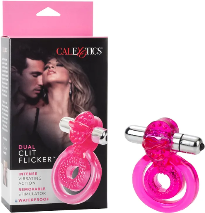 Couples California Exotic Novelties Dual Clit Flicker Cock Ring Sex Play Adult Toy Pleasure Pink