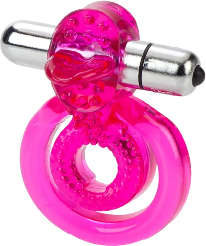 Couples California Exotic Novelties Dual Clit Flicker Cock Ring Sex Play Adult Toy Pleasure Pink