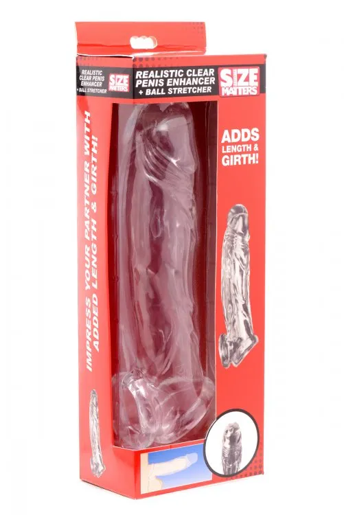 Male Sex Toys Size Matters Realistic Clear Penis Enhancer and Ball Stretcher