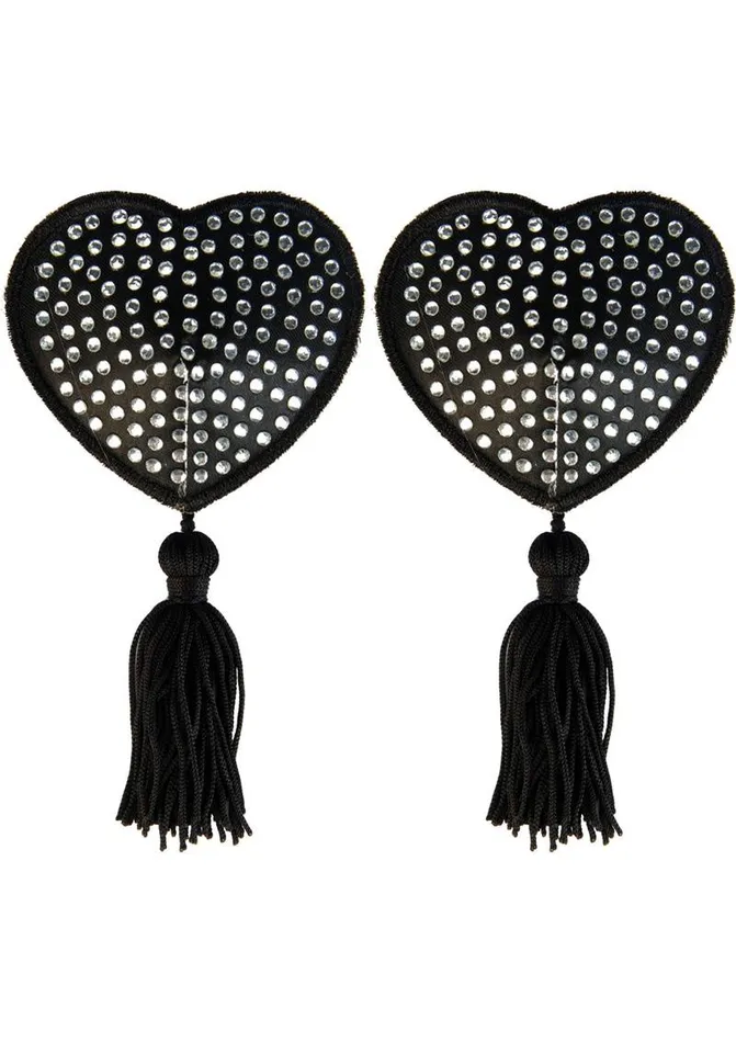 Peekaboos Anal Black Satin White Rhinestone Heart Pasties