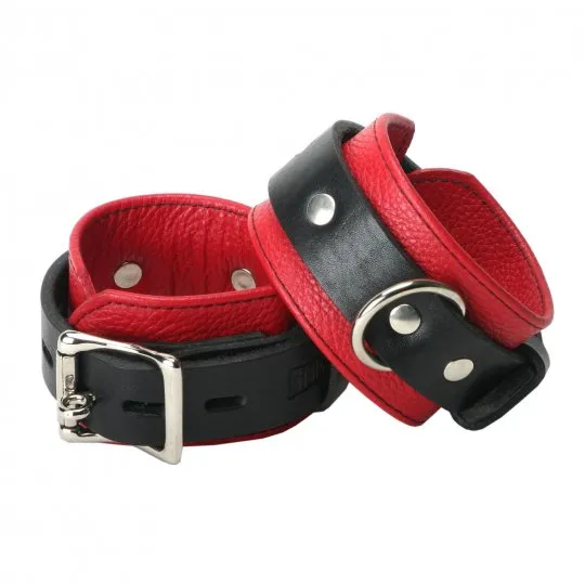 Restraints Deluxe Black and Red Locking Ankle Cuffs Strict Leather