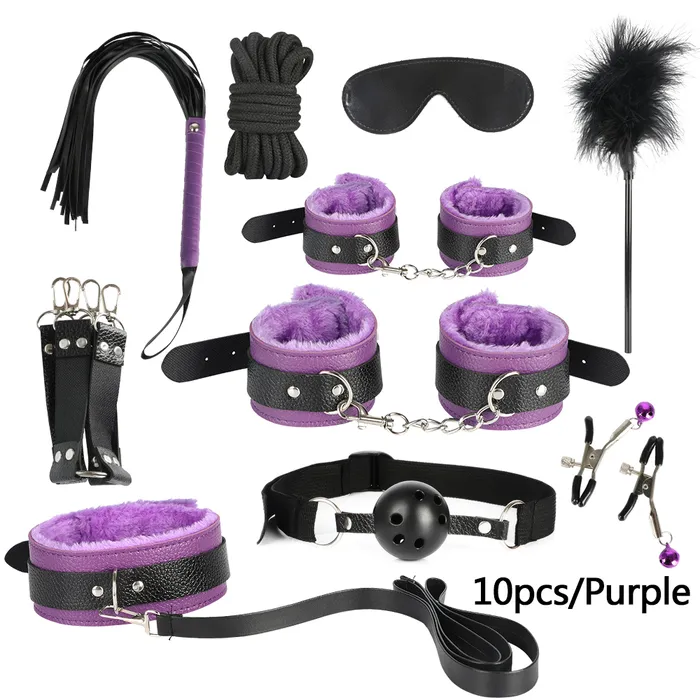 BDSM Bondage Sex Toys for Adults Handcuffs Nipple Clamps Whip Mouth Gag Butt Plug Dildo Vibrator Bondage Set for Adult soniker Anal